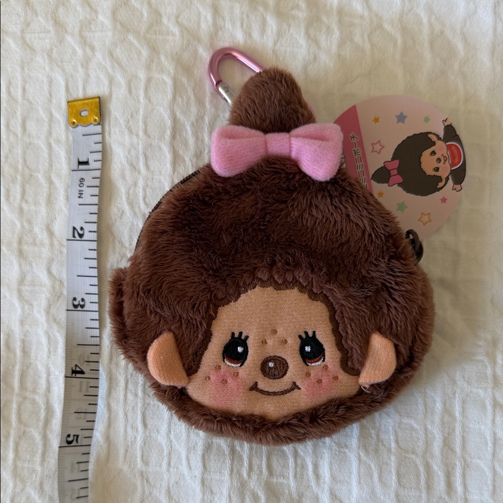 Cute Brown Plush Keychain with Pink Bow